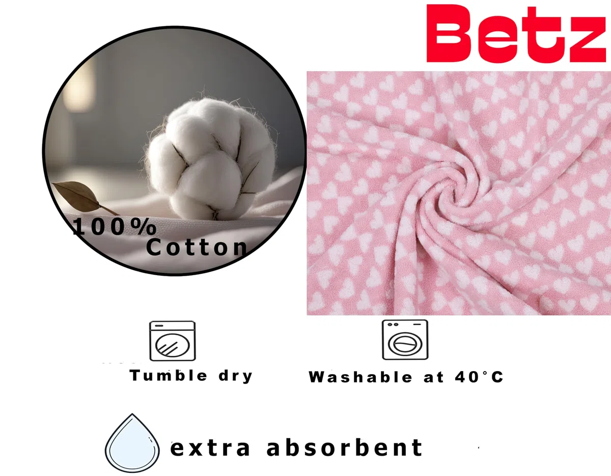 Betz 3-częściowy ręcznik kąpielowy z kapturem 85 x 85 cm zestaw niemowlęcy serce II 100% bawełna 1 ręcznik kąpielowy 1 śliniaczek 1 rękawica do mycia dla dzieci kolor różowy