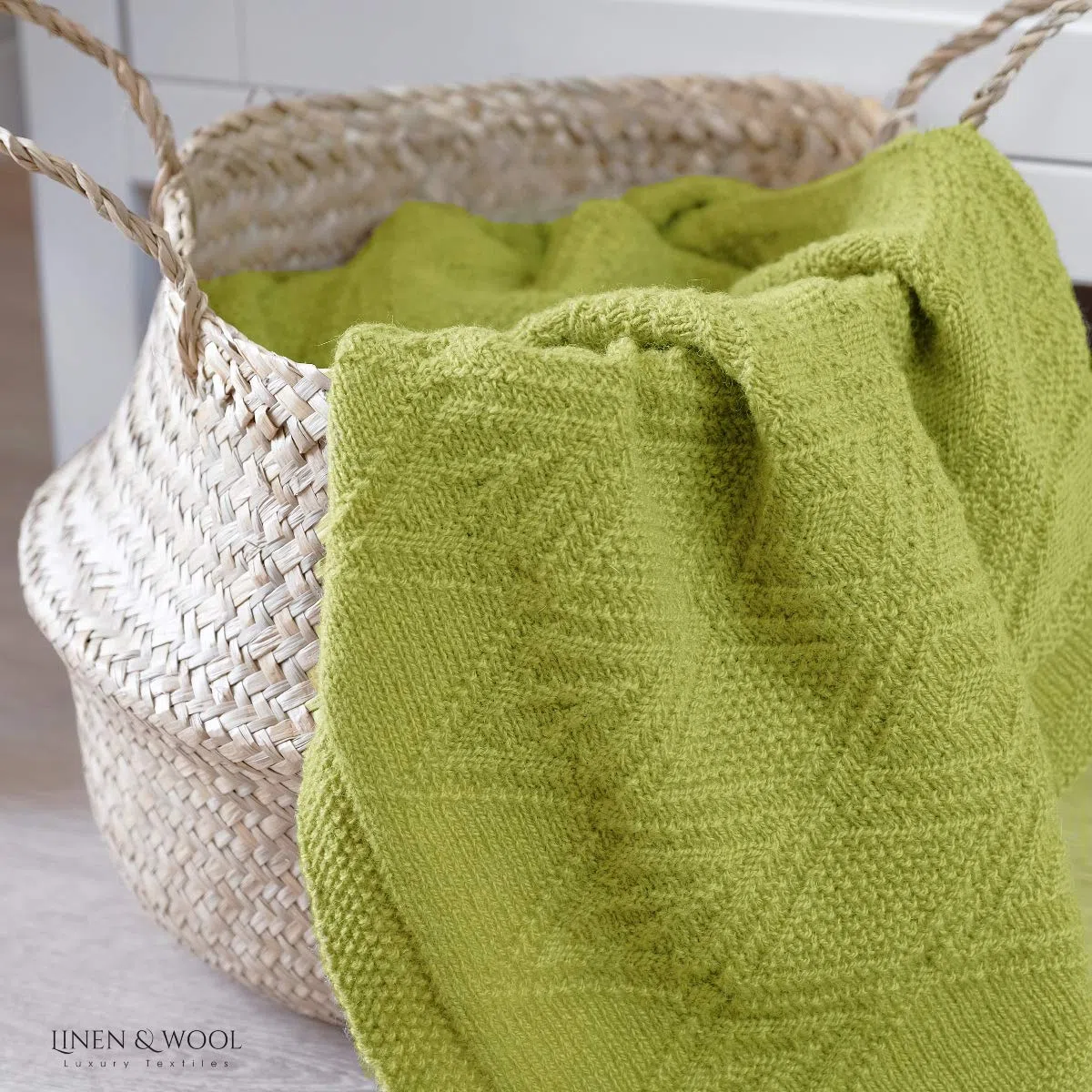Linen & Cotton Miękki dzianinowy koc dla niemowląt Lilou dla chłopców dziewcząt - 100% czysta wełna nowozelandzka, zielony (85 x 65 cm) zwijany koc do owinięcia w podróż, łóżko do łóżeczka dziecięcego, wózka, wózek dziecięcy, kosz na mech