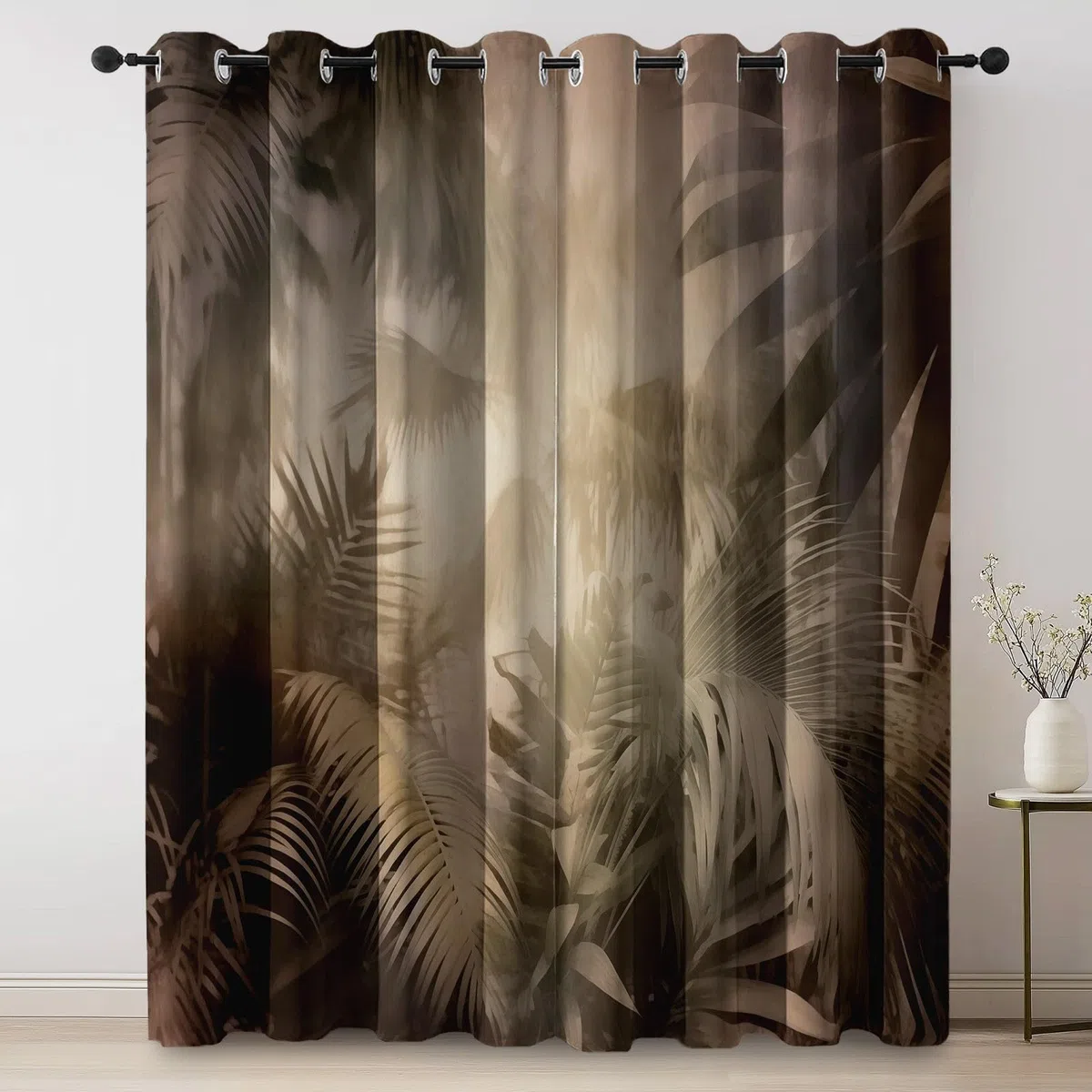 Zasłona zaciemniająca, naturalne rośliny dżungli, termoizolacyjne zasłony z oczkami, do okien, salonu, sypialni 140 x 245 cm (2 panele), jasnobrązowy