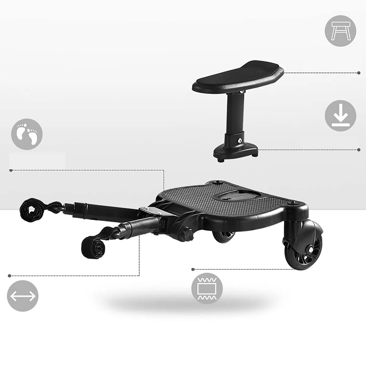 Uniwersalny wózek dziecięcy, 25 kg, Ride Board Buggy Wheeled Board, siedzisko, pedał Board, wózek pomocniczy, złącze wtykowe do wózka dziecięcego