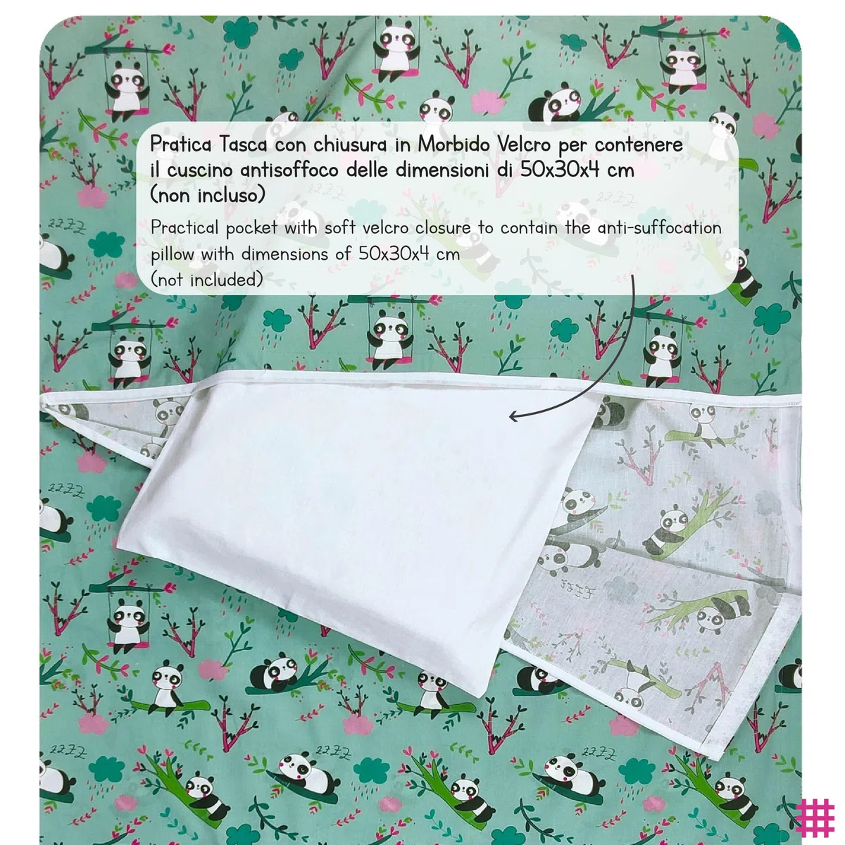 Letnia torba Nanna Haftowana dla dzieci i Bimba od 2 do 6 lat - 100% bawełna - Made in Italy (Sacco Nanna panda)